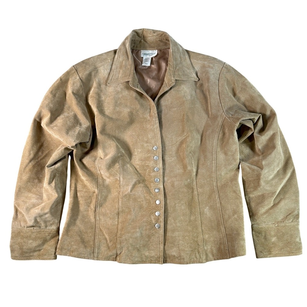Coldwater Creek Womens Tan Leather Suede Button Front Jacket Lined Size L H12824
